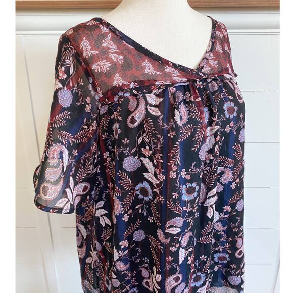 Knox Rose Women's Short Sleeve Floral Paisley Red Blue Top‎ Blouse V-Neck XS - Picture 3 of 12